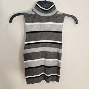 Rue 21 Grey Striped Stretchy Sleeveless Mock Neck Tank Top - Juniors Medium Y2K